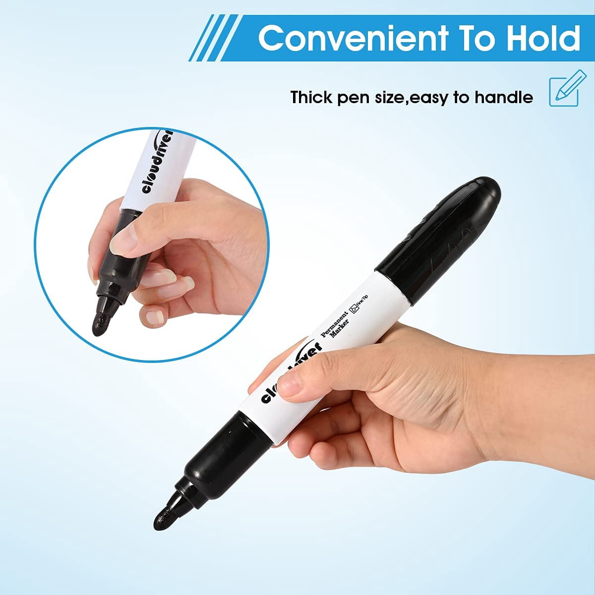Jumbo Size Permanent Markers Black 20 Pack Large King Marker 0.078" Bullet Tip 3 times larger capacity Works on Plastic Wood Stone Metal and Glass