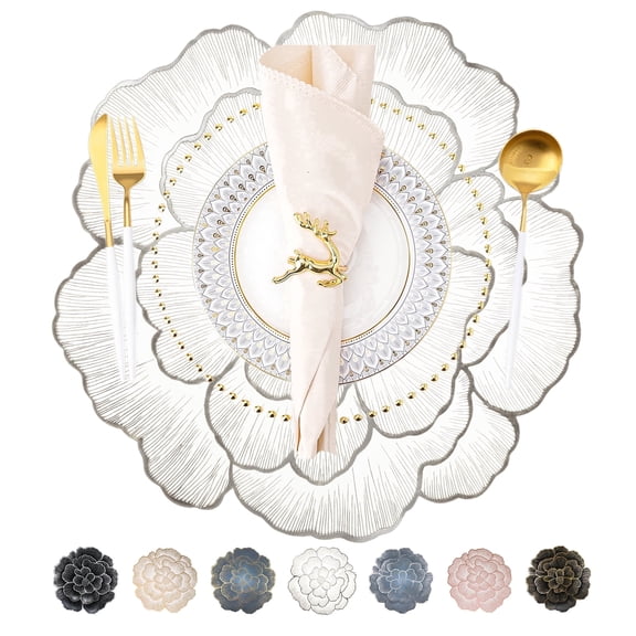 Evlmd Placemats Set of 6, Round Rose Flowers Placemats for Dining Table, 15" Heat Resistant Non Slip and Washable Table Mats for Wedding, Holiday Party, Kitchen Decoration