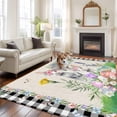 thumbnail image 3 of Area Rug for Living Room, Easter Non-Slip Indoor Large Carpet for Bedroom/Dining Room, Country Rabbits Eggs Floral Leaves Butterfly Plaid Washable Low-Profile Rectangle Floor Runner Rugs - 6 x 9 Ft, 3 of 7