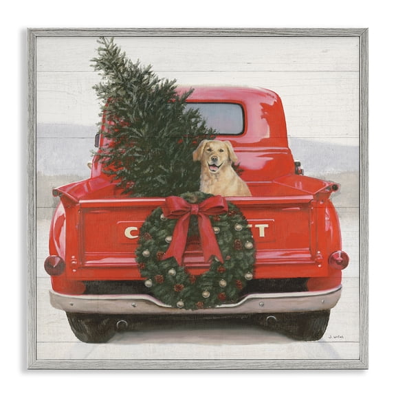 Stupell Industries Rustic Lodge Festive Dog in Truck Gray Framed Giclee Art, 17 x 17, by James Wiens