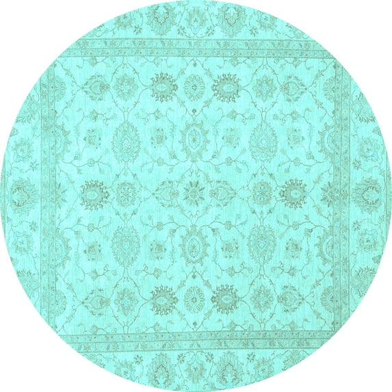 Ahgly Company Indoor Round Oriental Light Blue Traditional Area Rugs, 5' Round