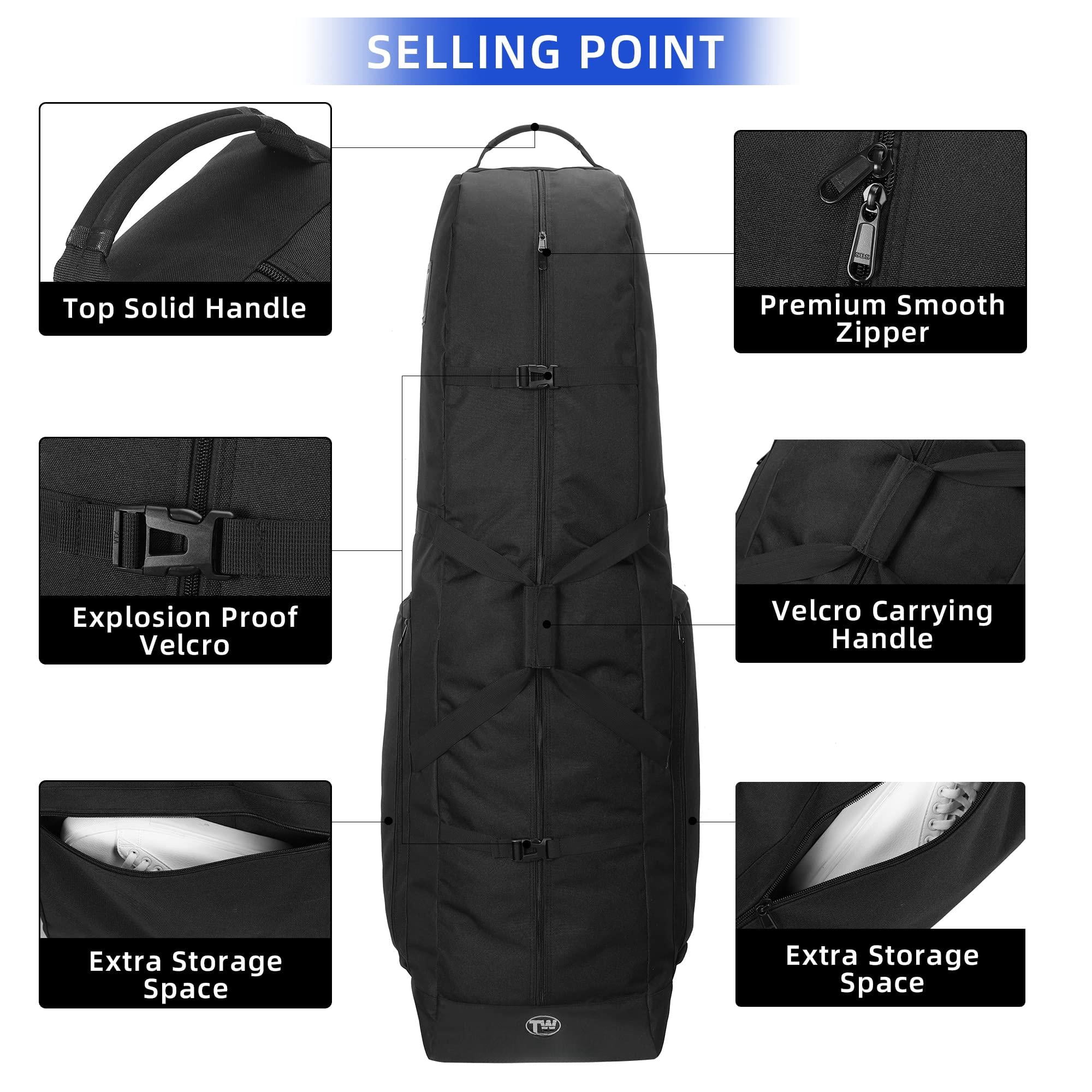 Foldable Padded Golf Travel Bag  Heavy Duty 900d Polyester Club Waterproof Carry Cart With Wheels Soft-sided Spacial Size For Gear Transportation