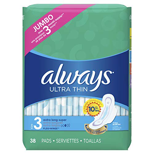 Always Ultra Thin Feminine Pads for Women, Size 3, Extra Long, Super
