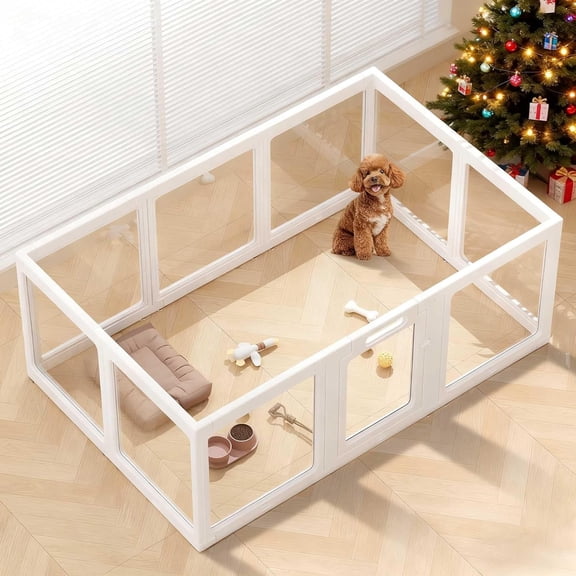 HooKung Clear Acrylic Plastic Dog Playpen with Door, 23.6"H Transparent DIY Puppy Cat Pet Play Pen, Modular Fence for Dog, Cat, Pig, Rabbit, Ferret, Easy Assemble Dog House Crate Kennel Whelping Cage