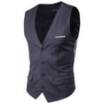 thumbnail image 2 of Puntoco Men's formal Suit Vest Solid Business Vest Slim Fit V-Neck Dress Waistcoat for Suit or Tuxedo Wedding Party Dark Gray XXXXXL, 2 of 8