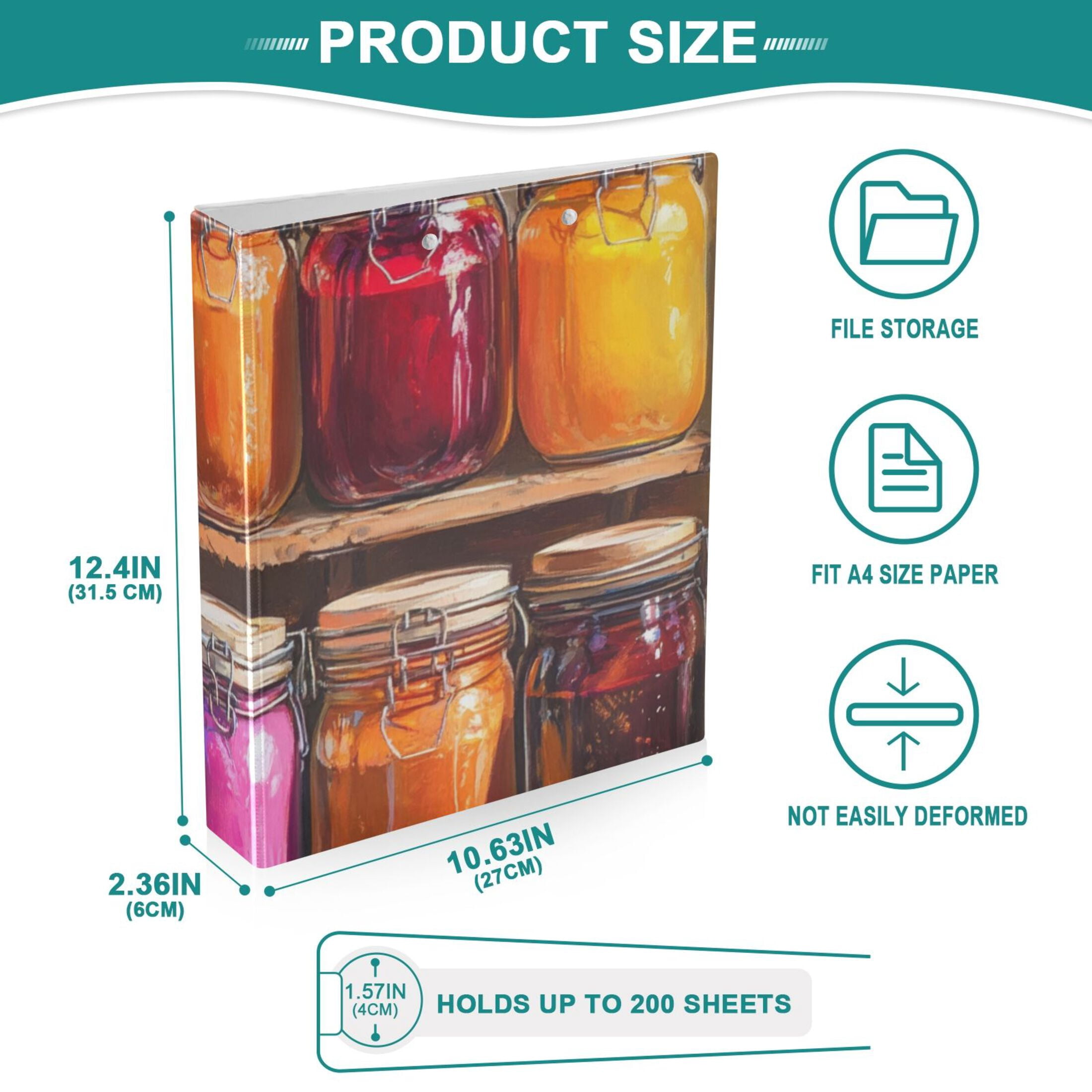 Jam Jars 3 Ring Binders 1.5 inch Hardcover File Folders with Interior Pockets A4 Size Organizer for School Office Hospital