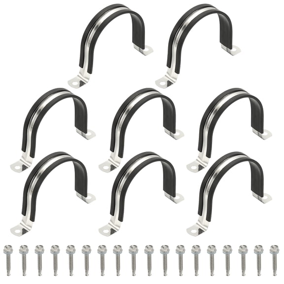 Uxcell 8Pcs Pipe Clamps, 3 Inch 304 Stainless Steel Rubber Cushioned U Bracket