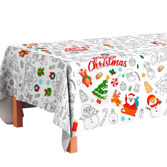Christmas Coloring Tablecloth, 108''x54'' Coloring Christmas Tablecloth, Xmas Giant Coloring Tablecloth & Coloring Tablecloth for Kids Christmas, for Christmas Party Decorations Favors Crafts