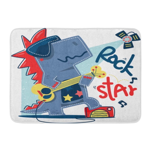 SIDONKU Funny Cartoon Rex Rock Star Guitar Player Stand on Stage Music Cute Doormat Floor Rug Bath Mat 23.6x15.7 inch