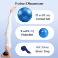 thumbnail image 3 of Cshidworld Exercise Ball Set, Yoga Ball with 9-Inch Pilates Ball, Stretch Strap & Foot Pump, Anti-Burst Extra Thick Stability Ball for Core Workout, Balance Training, Home Gym, 26 in (65 cm), 3 of 9