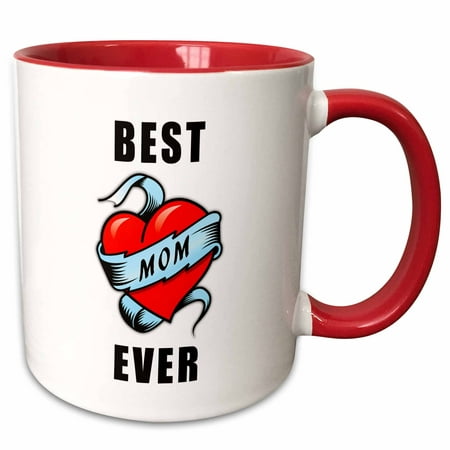 3dRose Best. Mom. Ever. Tattoo Heart Design - Two Tone Red Mug,