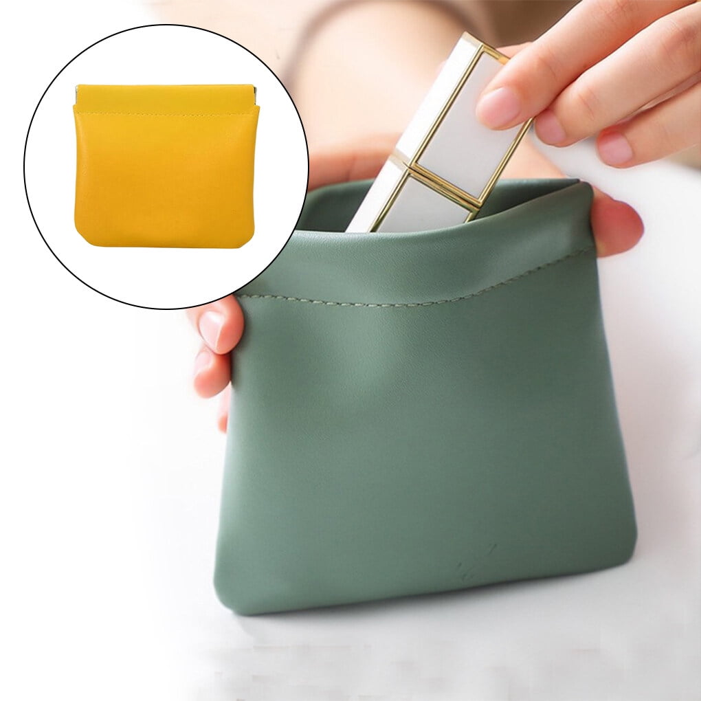 Leather Pouch Portable Waterproof Multipurpose Pocket Small Convenient Delicate Portable Waterproof Mini Bag Coin Purse Storage Girls Lemon yellow