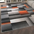 thumbnail image 3 of Emma + Oliver 8x10 Modern Cubist Olefin Accent Rug in Gradient Shades of Black, Gray and Orange with Natural Jute Backing, 3 of 7