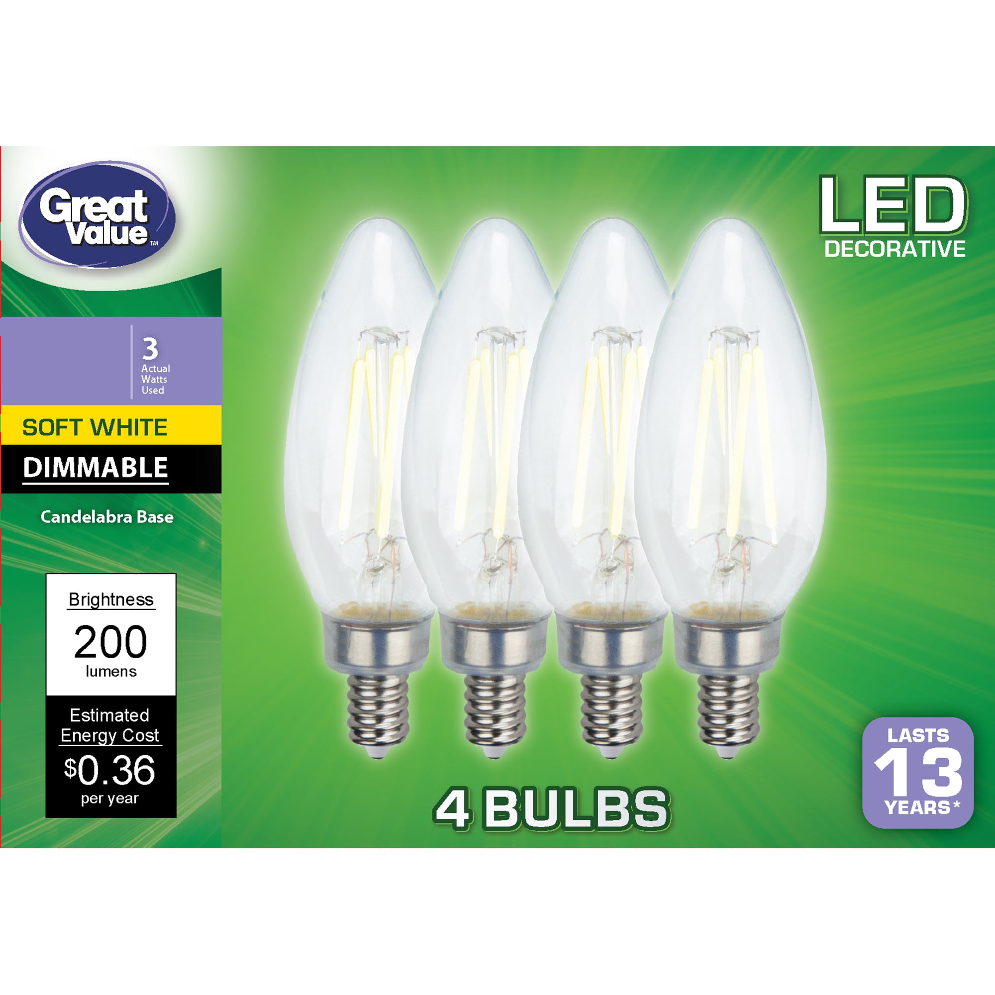 Great Value LED Light Bulb 3 Watts 25W Equivalent B10 Deco Lamp E12 great-value-led-light-bulb-3-watts-25w-equivalent-b10-deco-lamp-e12