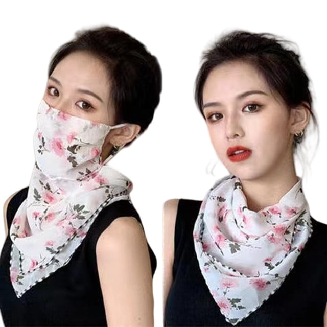 Women Sun Protection Veil Triangle Print Scarf UV Protection Breathable Mask