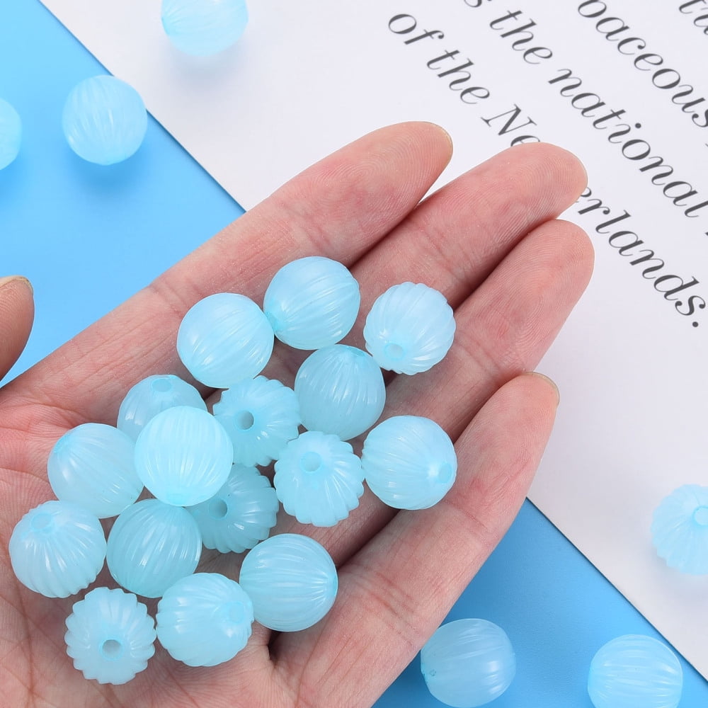 500 g Imitation Jelly Acrylic Beads Corrugated Beads Round Light Sky Blue 14x13mm Hole: 2.5mm 356pcs/500g