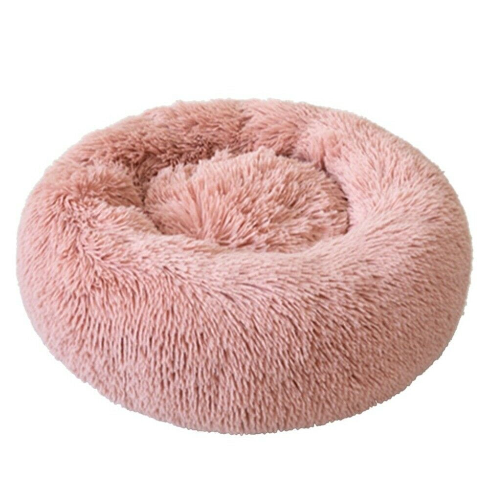 FlySheep Plush Donut Cat Cushion Bed Self Warming Solid Fluffy Round Cuddler Machine Washable Indoor Soft Faux Fur Dog Bed Warm for Winter No-Slip Bottom 