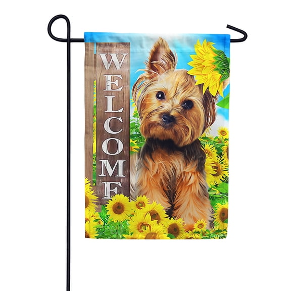 America Forever Boston Terrier Welcome Summer Garden Flag 12.5 x 18 inches American Puppy Sunflower Yellow Floral Double Sided Seasonal Yard Outdoor Decorative Flower Cute Dog Garden Flag