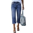 thumbnail image 3 of ASDFVBKG Slim Straight Leg Jeans for Women Cropped Trendy Capri Jeans Stretch Denim Pull on Raw Hem Summer Denim Trouser Sky Blue S, 3 of 5