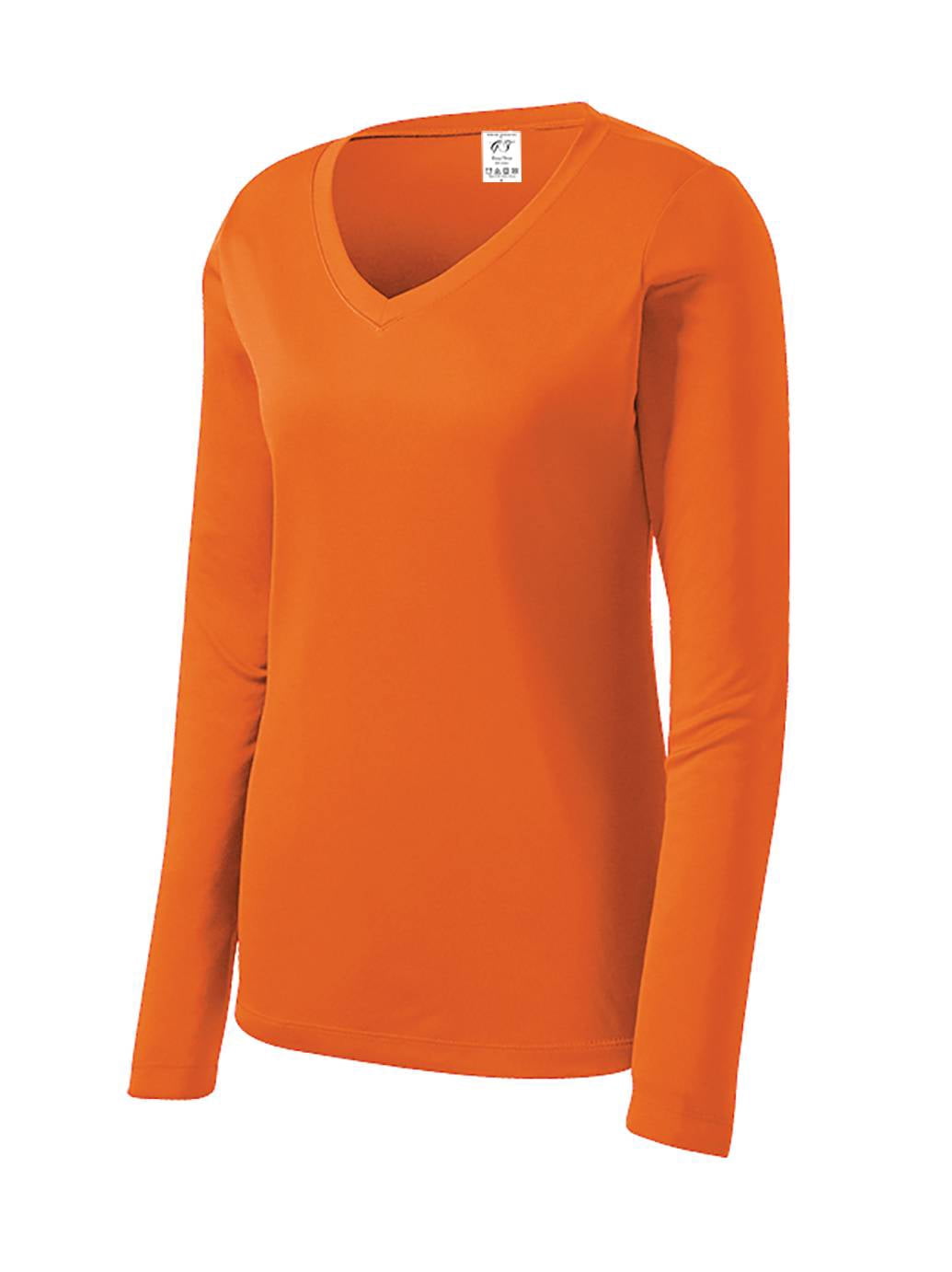 Gravity Threads Womens Long-Sleeve Moisture-Wick V-Neck - Deep Orange - Large
