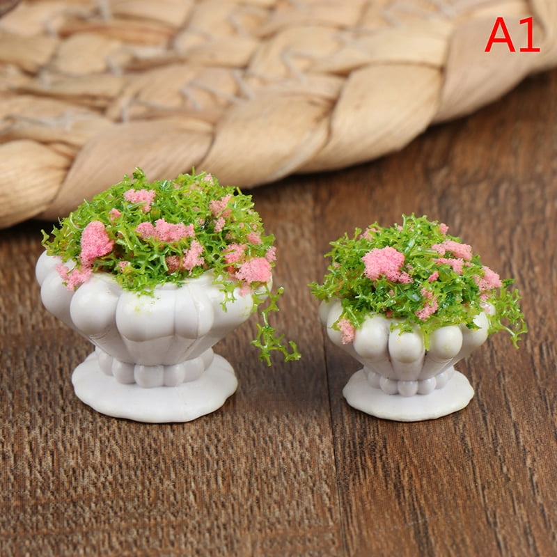 AOWA 3 Pcs Colorful 1:12 Dollhouse Miniature Potted Plant Flowers Pot Doll House Decor Bonsai Model