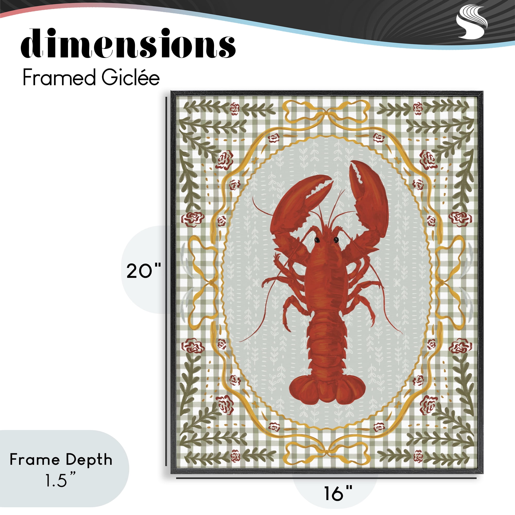 Stupell Industries Lobster with Gingham Kitchen Charm Black Framed Giclee Art, design by Vero Illustrates