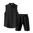 thumbnail image 6 of Paiyanr Cotton Linen Sets for Men Summer Breathable Tank Tops Shorts 2 Piece Outfits Solid Color Casual Sleeveless Shirt Drawstring Waist Beach Shorts Sets, 6 of 9