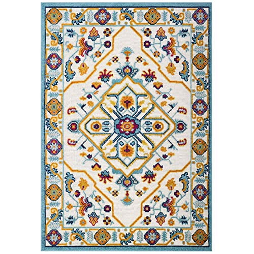 Modway Reflect Freesia Distressed Vintage Floral Persian Medallion 5x8 Indoor and Outdoor Area Rug, Multicolored