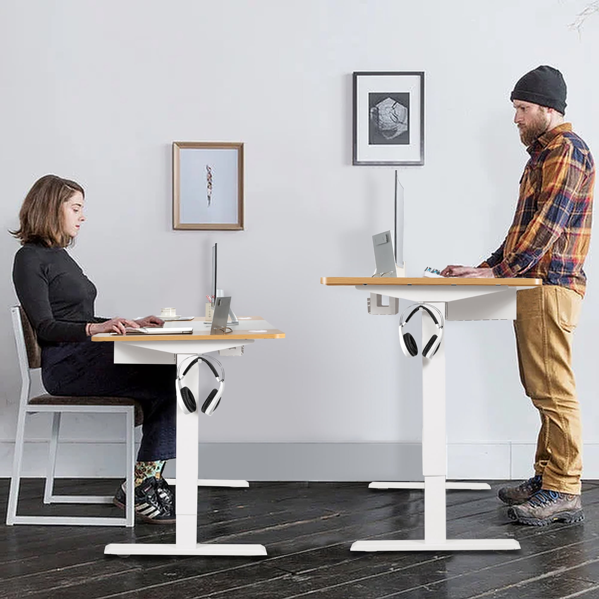 Costway 55''x28'' Electric Standing Desk Adjustable Sit to Stand Table w/USB Port Natural