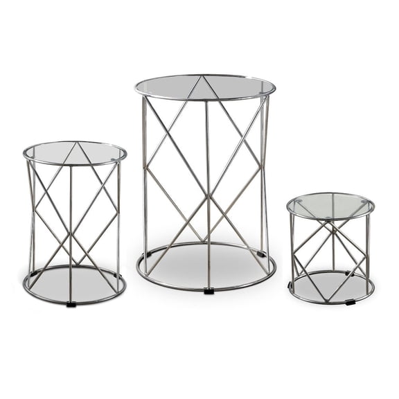 Furniture of America Nikova Glass Top 3-Piece Nesting Table Set in Silver