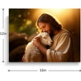 thumbnail image 3 of Jesus Canvas Print Wounded Lamb Soothed Christian Inspirational Wall Art Embrace of Divine Love Religious Framed Painting for Home Living Room Bedroom Decoration 16x12in, 3 of 6