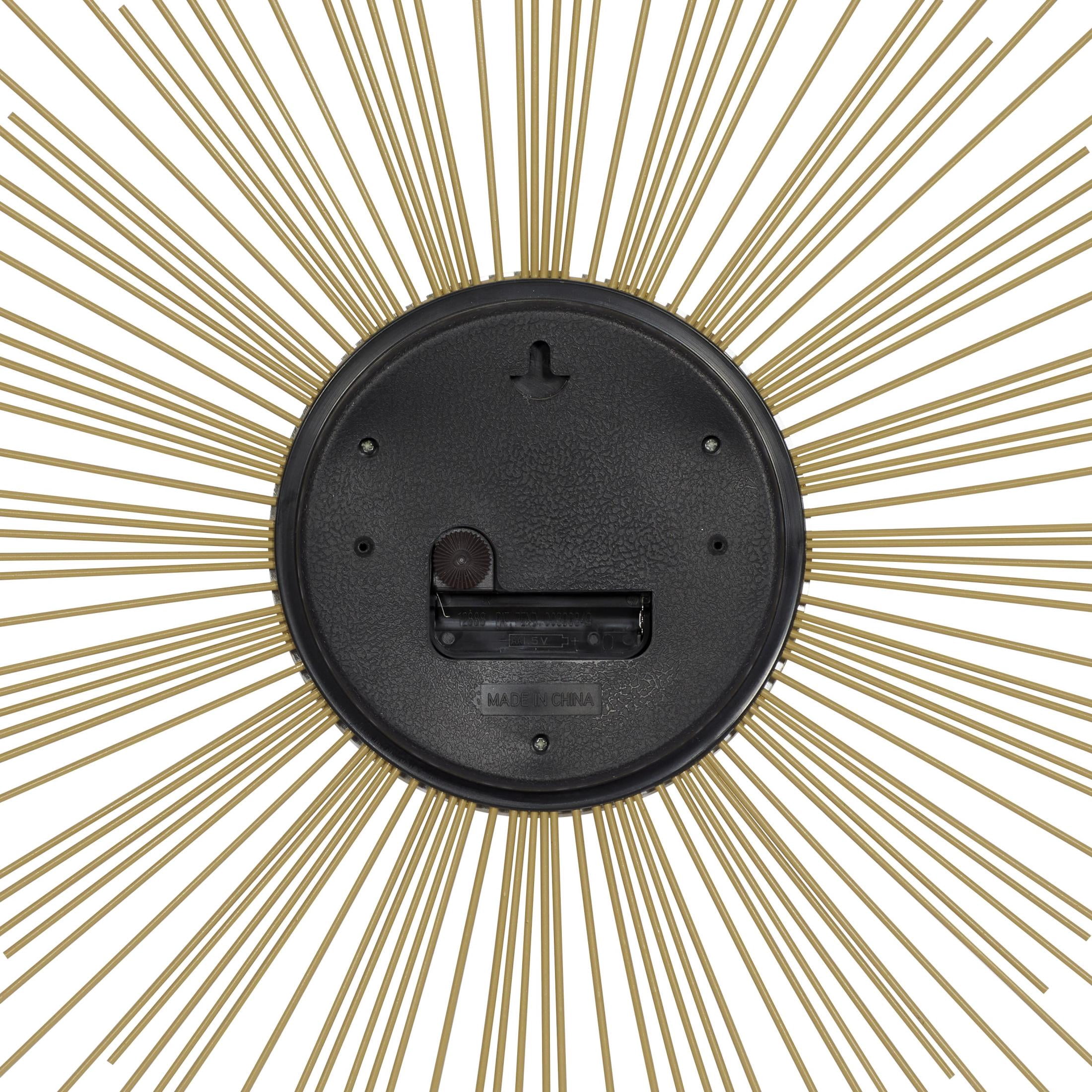 DecMode 19" Gold Metal Starburst Wall Clock with Black Accents
