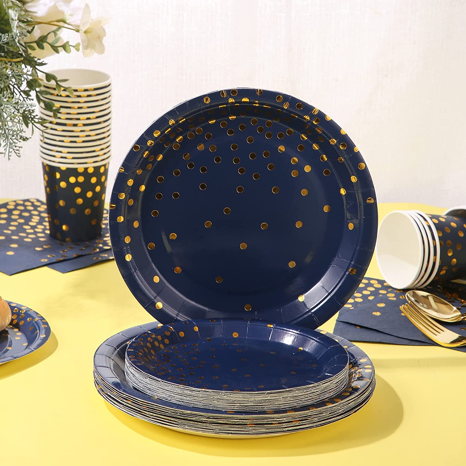 Cpdd Blue And Gold Disposable Plates Navy Blue Party Plates Napkins And Cups Set For Baby Shower Birthday Wedding Party Supllies Serve 25 Guests Other