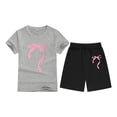 thumbnail image 5 of Gyexs Kids Girls Short Sets Size 10-11 Summer Outfits 2 Piece for 2025 Cute Bowknot Print Short Sleeve Sport T-shirt and Shorts Preppy Tracksuits Z02-Grey 10-11 Years, 5 of 5