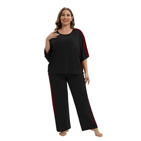 

Valcatch Women s Plus Size Pajamas Set Short Sleeve Loungewear Sleepwear Tops & Pants Sets