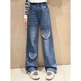 thumbnail image 3 of Alvivi Teens Girls Wide Leg Jeans Elastic Waist Denim Pants Distressed Trousers with Pockets Blue 13-15, 3 of 6