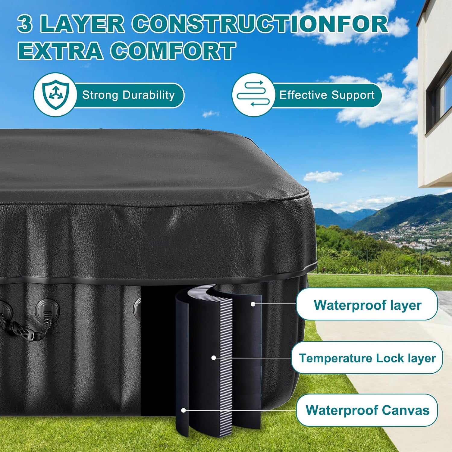 73" X 73" X 25" Inflatable Hot Tub for 4-6 Person Square, 240 Gallon Large Portable Hottub Spa with 130 Bubble Air Jets, Blow Up Spa Bathtub with LED Control Panel, 2 Filter, Temperature up to 104°F