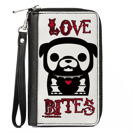 Skelanimals Wallet, Zip Around, Skelanimals Maxx the Bulldog Love Bites Pose White Black Red, Vegan Leather