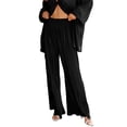 thumbnail image 5 of Wassery Women Spring Fall Pants Outfits Long Sleeve Turn-Down Collar Loose Shirts Elastic Waist Wide-Leg Long Palazzo Pants 2 Pieces Casual Lounge Pants Set, 5 of 8
