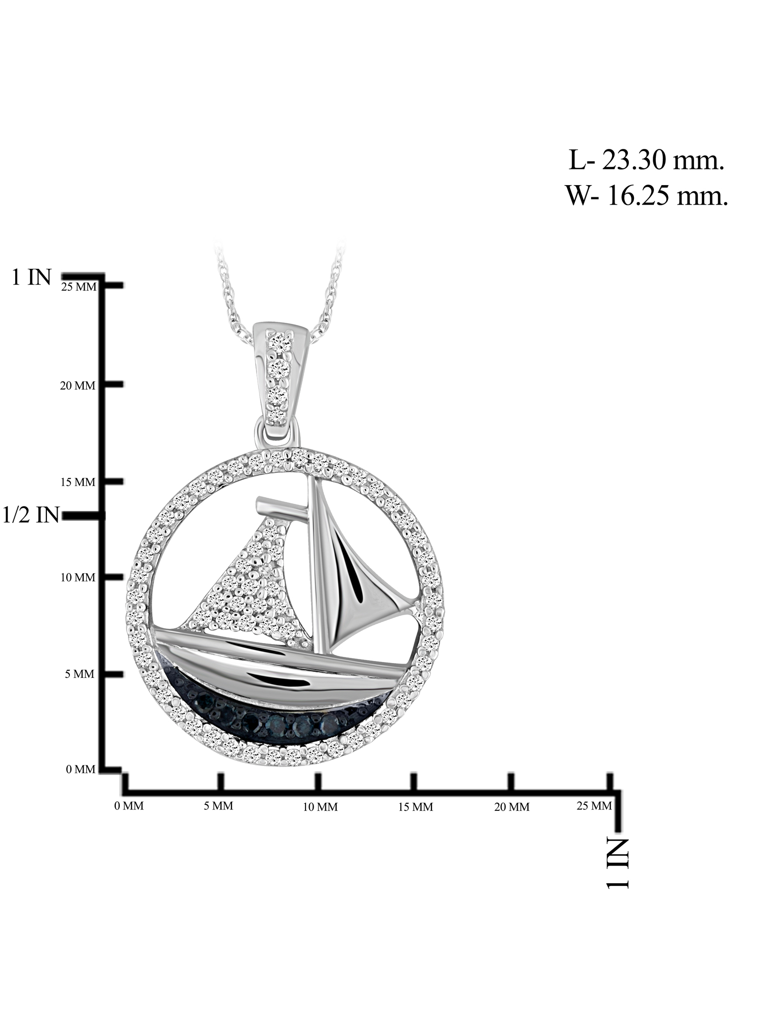 JewelersClub .925 Sterling Silver SailBoat Necklace with Sparkling Genuine 0.25 CTW Blue & White Diamonds Chic for Women