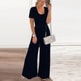 thumbnail image 5 of Riforla Womens Summer Short Sleeve Jumpsuits High Waist Low Cut Casual Scoop Neck Fit and Flare Long Pants Rompers Jumpsuits for Women Navy S, 5 of 7