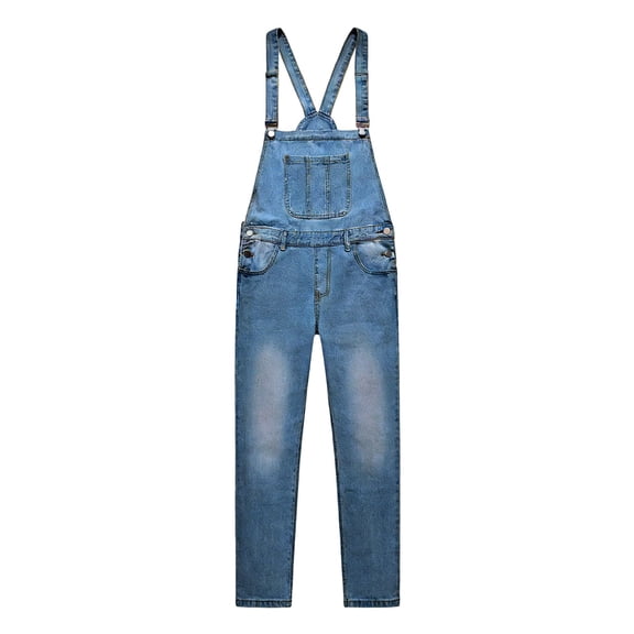 IWRICH Men's Overalls Fashion Coveralls Work Utility Denim Bib Jumpsuit with Pockets Dark Blue XL