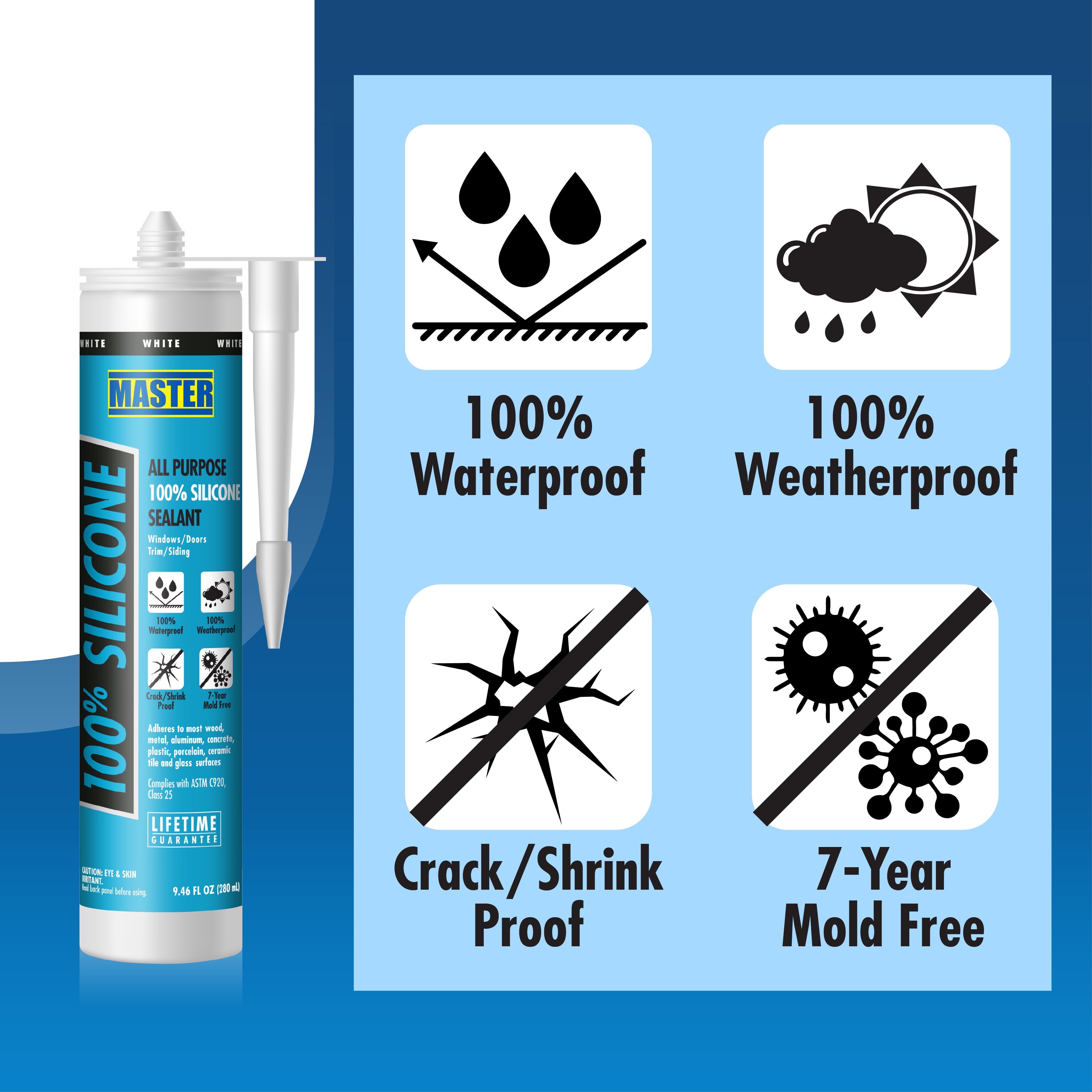 Master All Purpose 100% Silicone Sealant Caulk White 10.14 oz
