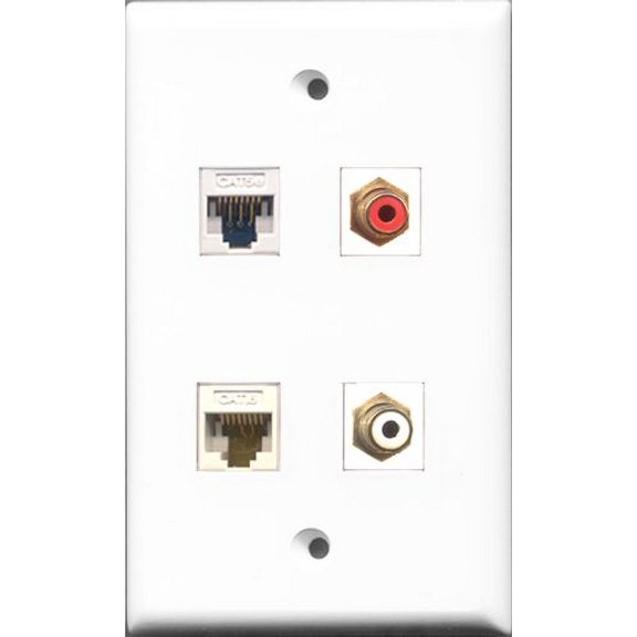 RiteAV 1 Port RCA Red and 1 Port RCA White and 1 Port RCA Yellow and 1 Port Cat5e Ethernet White Wall Plate