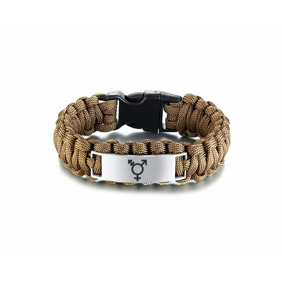 Transgender Awareness Bracelet - Trans Pride Support Braided Paracord Cuff Bangle Non Binary Identity Trans Symbol Jewelry Unisex, 9 inches, Brown