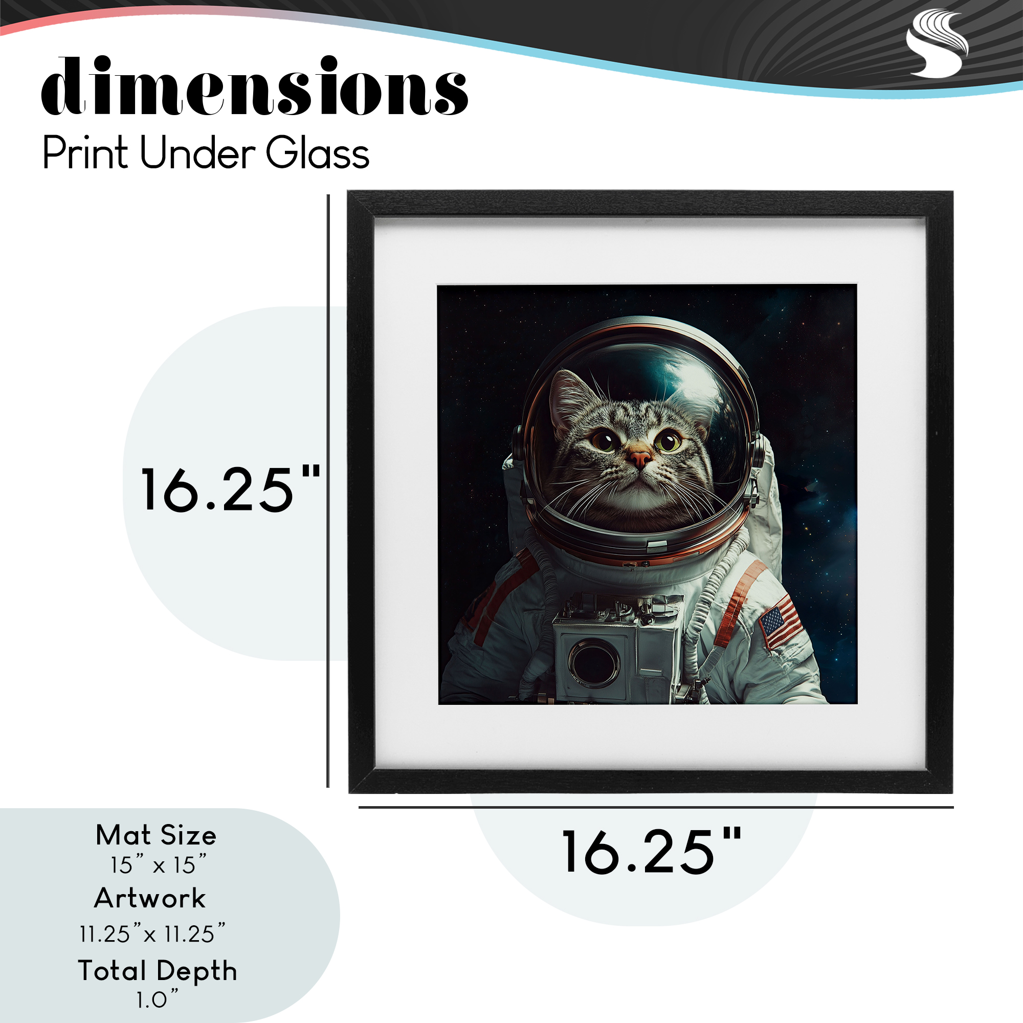 Catstronaut Cat Astronaut Black Framed Print Under Glass, design by Jim Baldwin