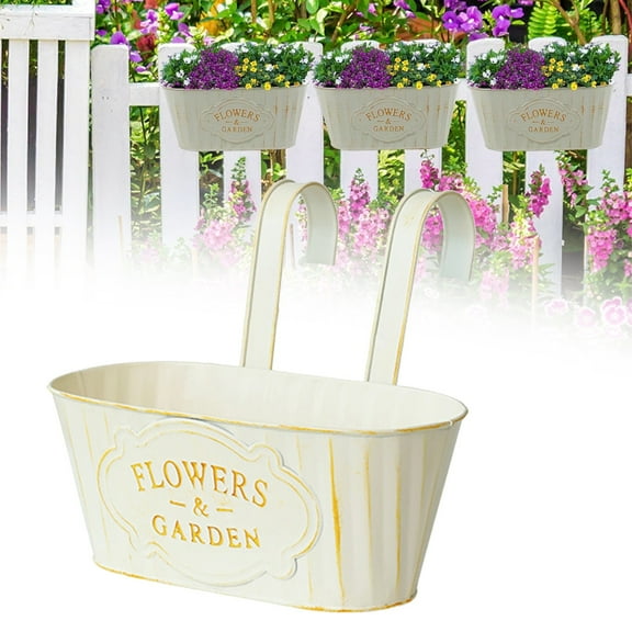 ZMKIAG Premium Metal Hanging Flower Pots, Beautiful Outdoor Hanging Planters with Detachable Hooks for Railing Balcony Garden Yard, Perfect to Grow Fresh Herbs & Flowers at Home