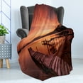 thumbnail image 4 of Orange Soft Flannel Fleece Throw Blanket, Old Rustic Pier on the Beach and Romantic Tranquil Sky Pure Twilight Concept Scenic, Cozy Plush for Indoor and Outdoor Use, 50" x 60", Orange, by Ambesonne, 4 of 5