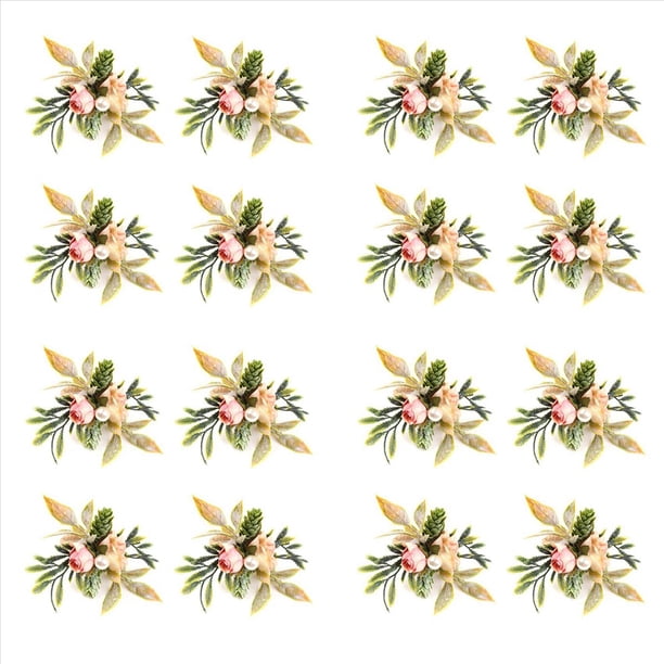 Juego de 16 Servilleteros de Rosas Dobles, Servilleteros de Flores Rosas con Bayas y Hojas , Servilleteros Hechos una Mano