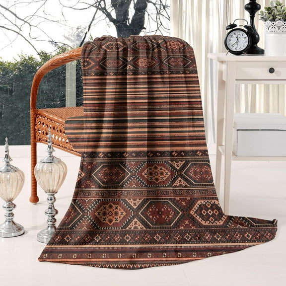 Comfort Boho Sherpa Flannel Throw Blanket - 50x60in Blanket with Colorful Stripes Couch Blanke for Bed Couch Sofa Office Camping - Plush Throw Blankets